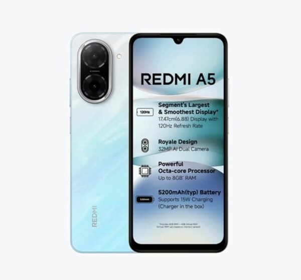 Redmi A5 Pondicherry Blue (4GB RAM 128GB Storage) | Royale Design | Segment's Largest 17.47cm(6.88) and Smoothest 120Hz Display | 5200mAh Large Battery | Expandable Storage up to 2TB