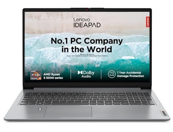 Lenovo IdeaPad Slim 1, AMD Ryzen 5 5500U, 16GB RAM, 512GB SSD, HD, 15.6", Windows 11 Home, MS Office 21, Cloud Grey, 1.61Kg, 82R400ERIN, Integrated AMD Graphics, 1Yr ADP Free, Thin and Light Laptop