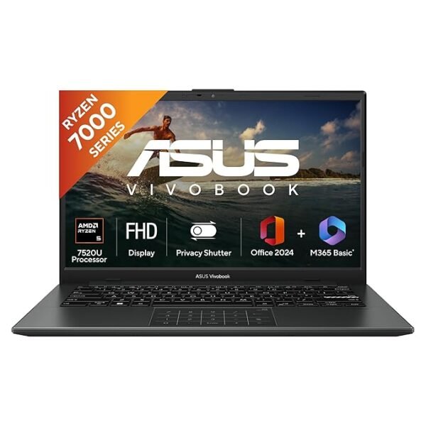 ASUS Vivobook Go 14, AMD Ryzen 5 7520U,Thin & Light Laptop (16GB RAM/512GB SSD/FHD/14/60Hz/42WHrs/Win11/M365 Basic (1Year)*/Office Home 2024/Mixed Black/Backlit KB/1.38 kg) E1404FA-EB774WS