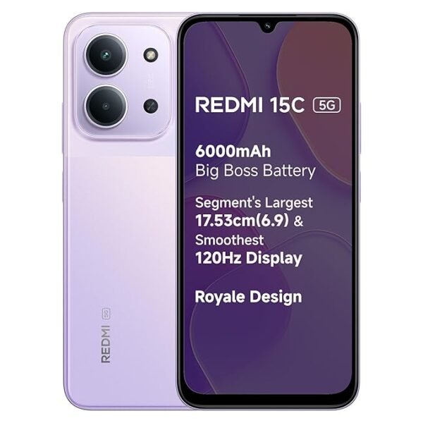 REDMI 15C 5G Dusk Purple 4GB + 128GB | Royale Design | Massive 6000mAh Battery | Segment's Largest 17.53cm Display Up to 120Hz | MediaTek Dimensity 6300 | 33W Fast Charging | 50MP AI Dual Camera